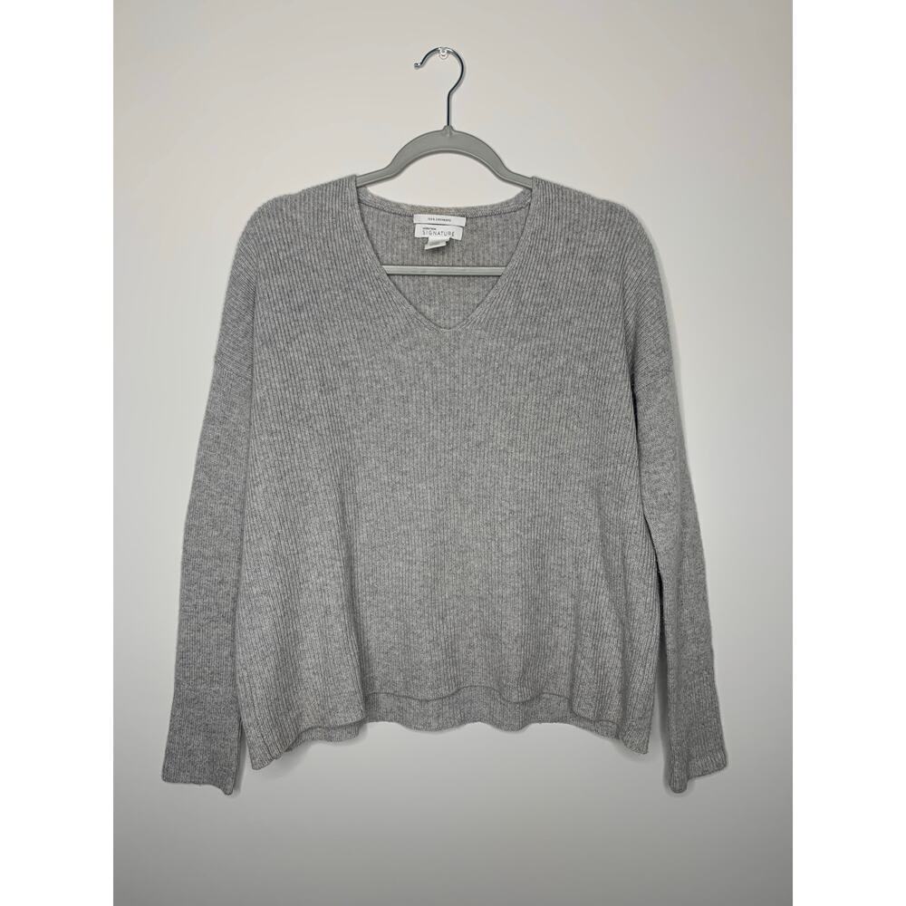 Nordstrom Signature 100% Cashmere V-Neck Grey Sweater